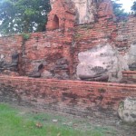 Buddhas line the walls in the ancient city of Ayutthaya